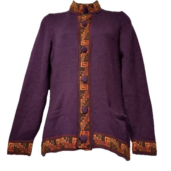 alpafina alpaca peru purple button front sweater - Picture 3 of 6